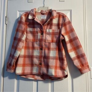 Old Navy Girl’s Plaid Pink, White, & Orange Button Down Flannel Shacket Size XL